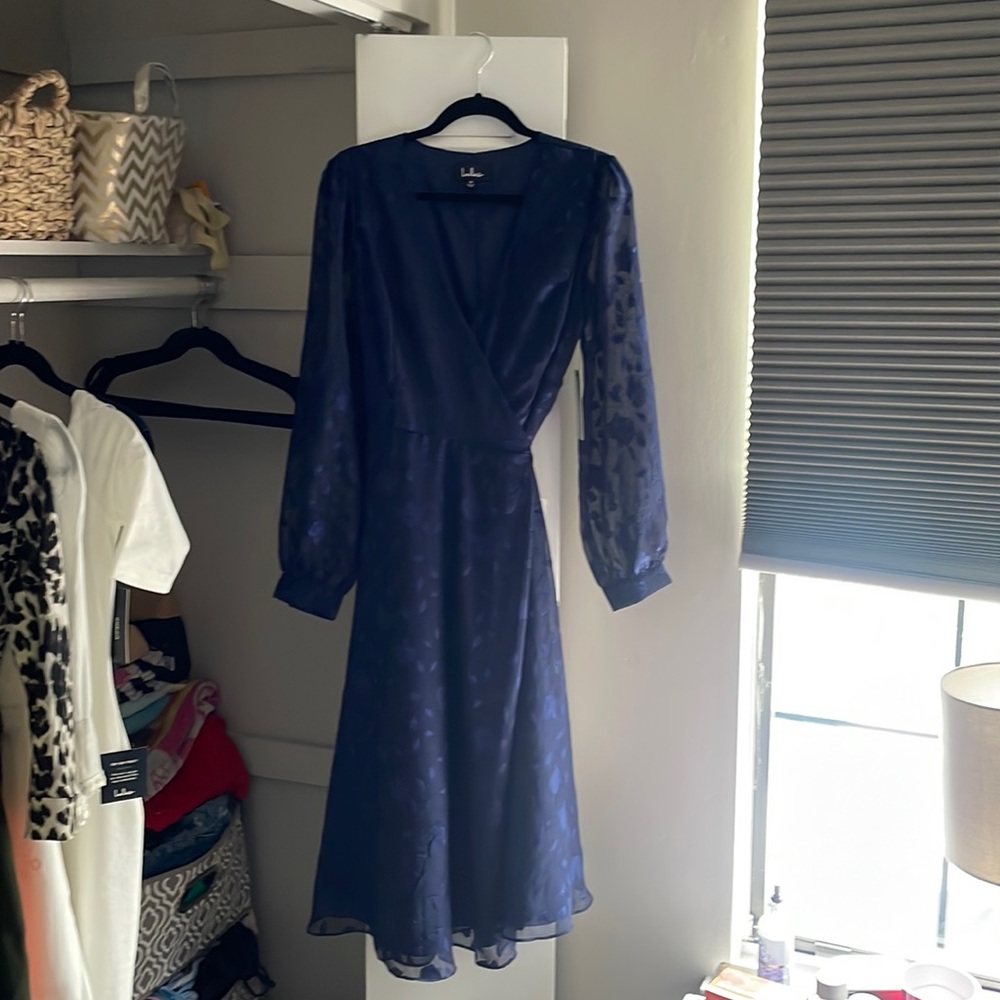 Navy blue long sleeve floral print lulus dress